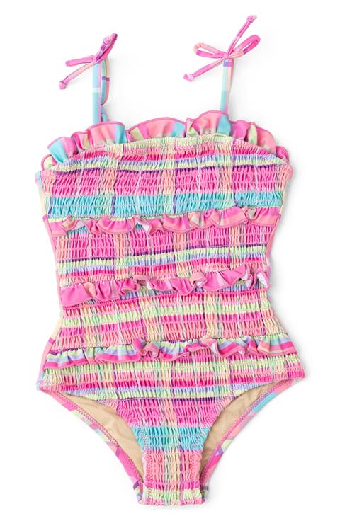 Kids' Summer Plaid Smocked One-Piece UPF 50+ Swimsuit (Toddler & Little Kid)