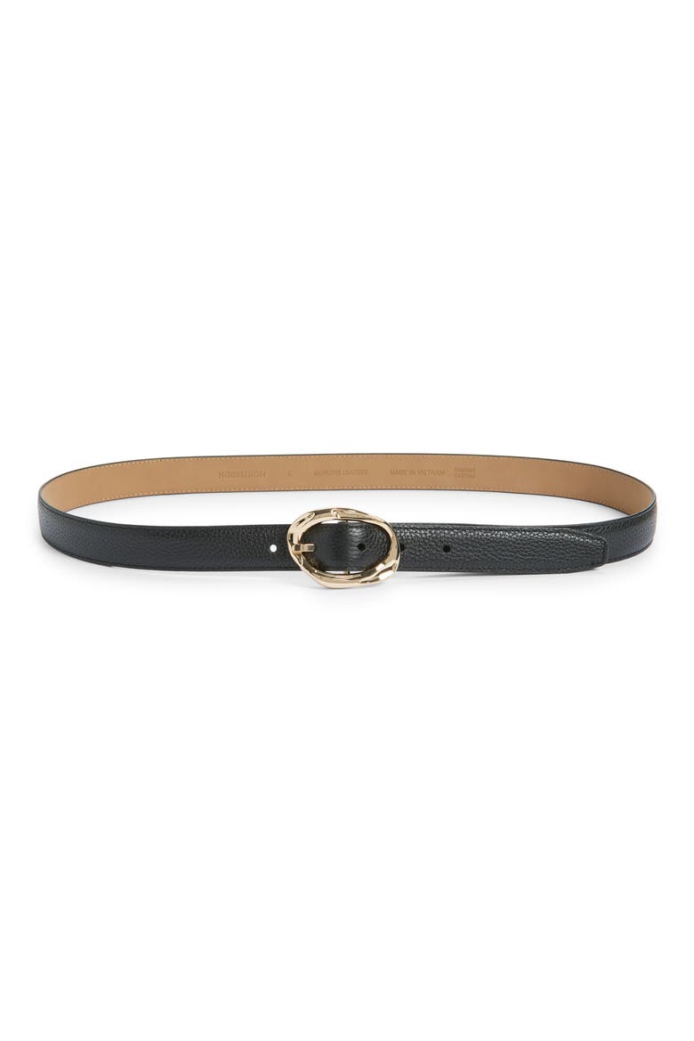 Cora Slim Leather Belt, Main, color, BLACK- GOLD