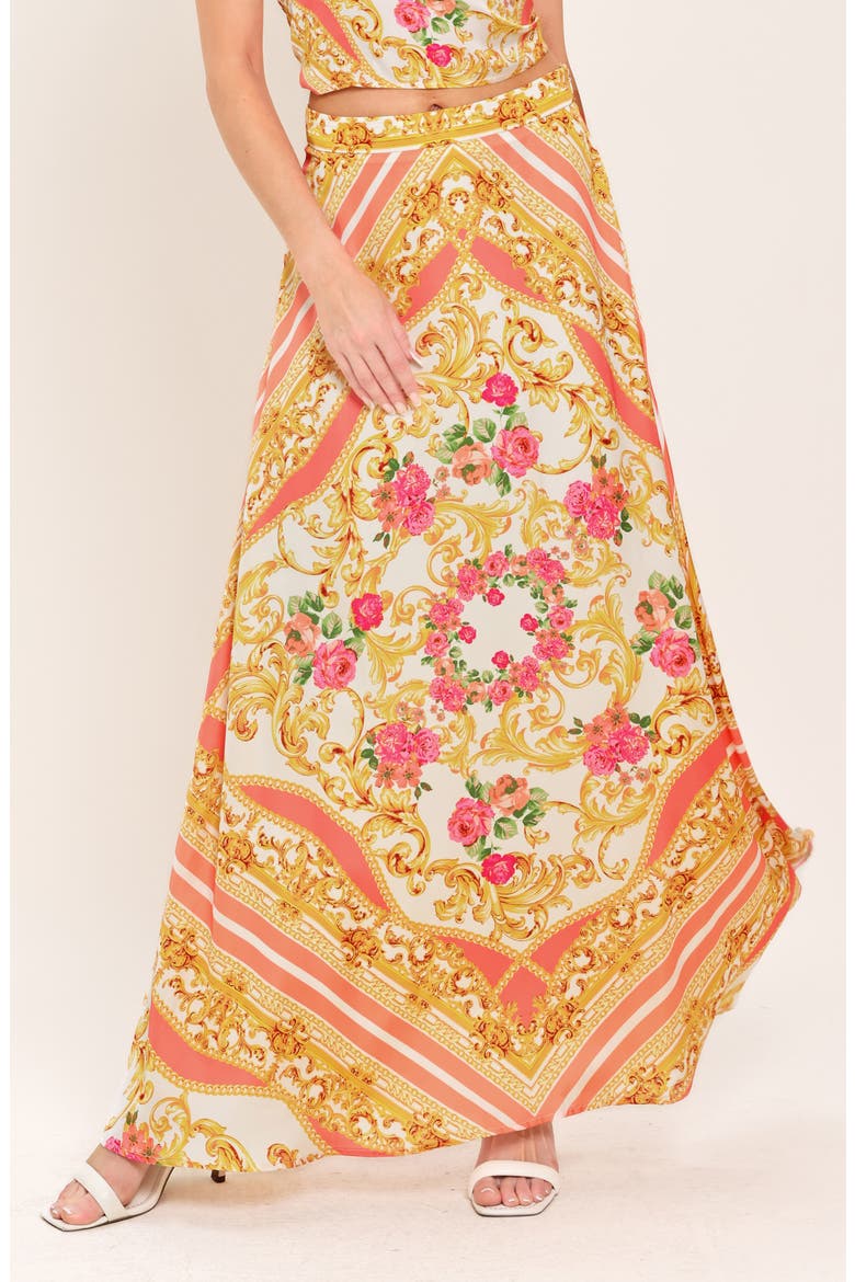 Satin Print Maxi Skirt, Main, color, IVORY PINK