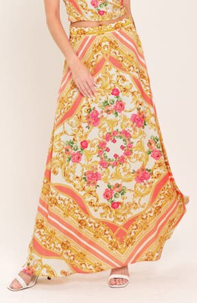 FLYING TOMATO Satin Print Maxi Skirt in IVORY PINK · Bottom from Nordstrom Rack in a $249.88 outfit