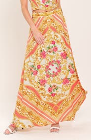 FLYING TOMATO Satin Print Maxi Skirt