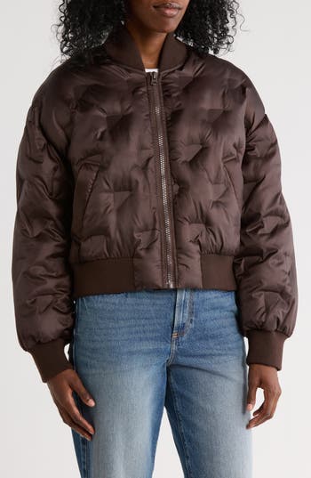 Hudson Jeans Embossed Quilted Bomber Jacket In Brown
