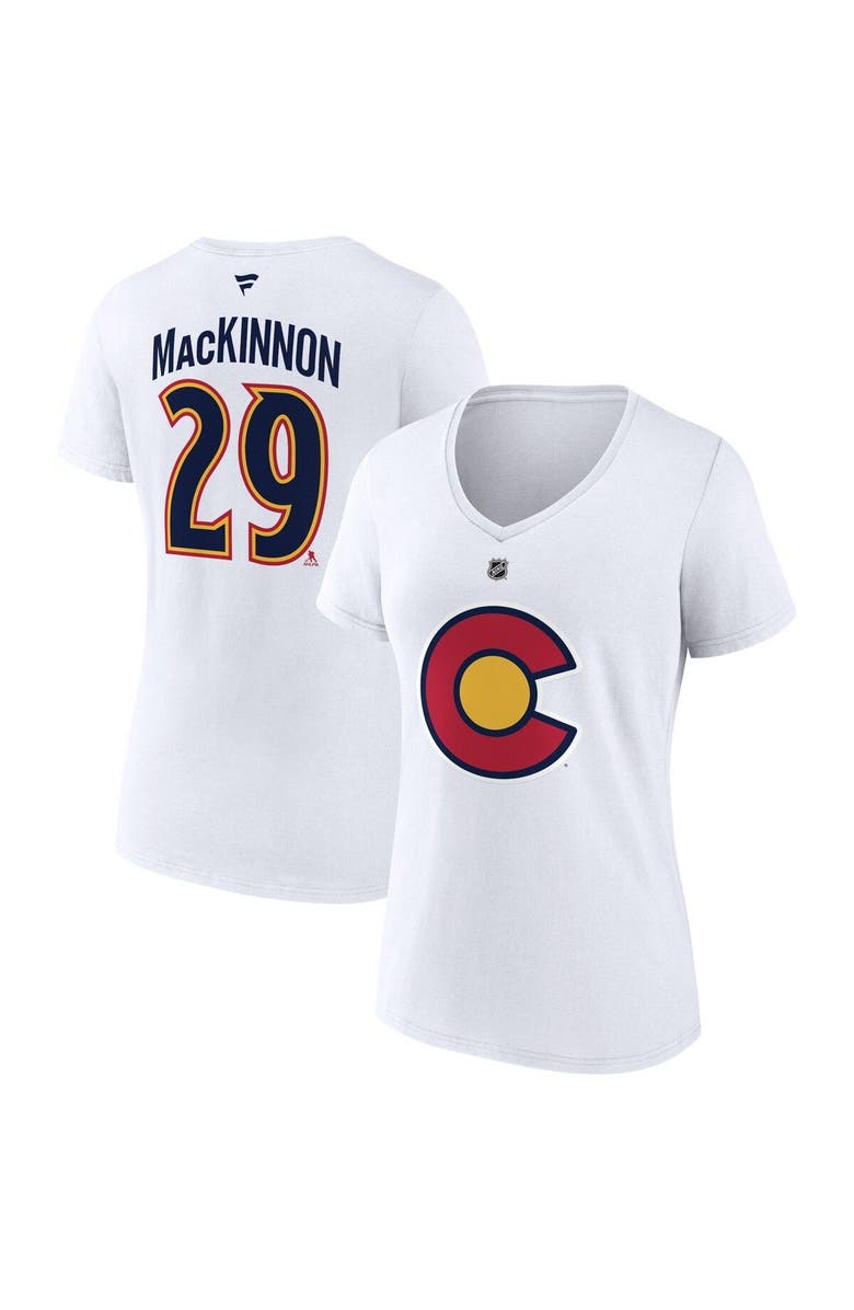 FANATICS Women's Fanatics Branded Nathan MacKinnon White Colorado Avalanche Special Edition 2.0 Name & Number V-Neck T-Shirt, Main, color, White