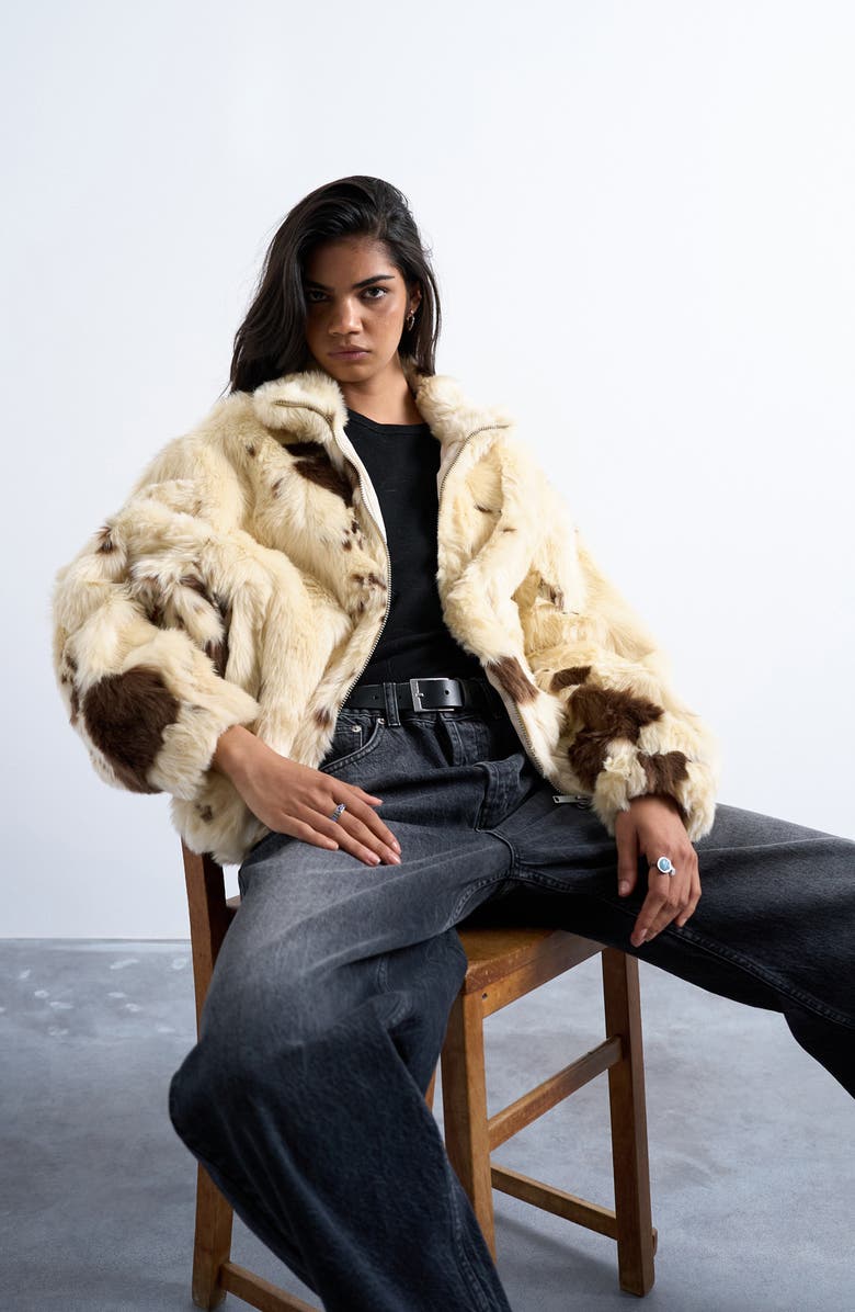 Topshop Faux Fur Bomber Jacket, Alternate, color, Cream