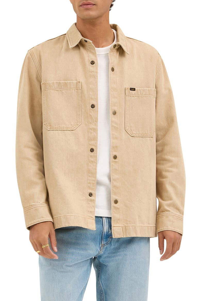Cotton Blend Twill Snap-Up Overshirt, Main, color, CAPPUCINO