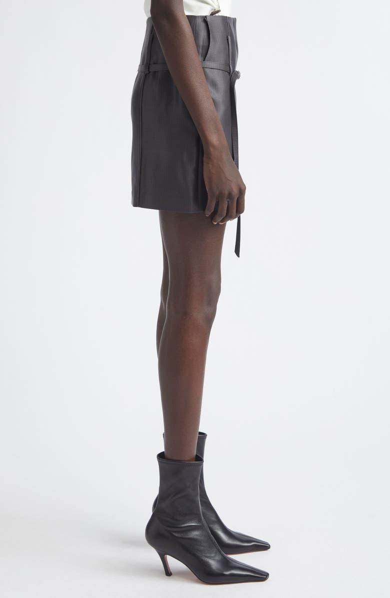 GRACE LING Relics Belted Wool Blend Satin Miniskirt, Alternate, color, Dark Grey