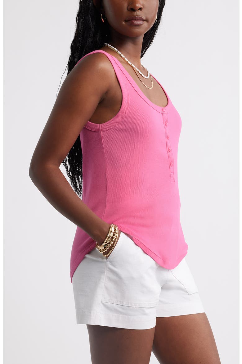 Cotton Blend Rib Henley Tank, Alternate, color, PINK SHOCK