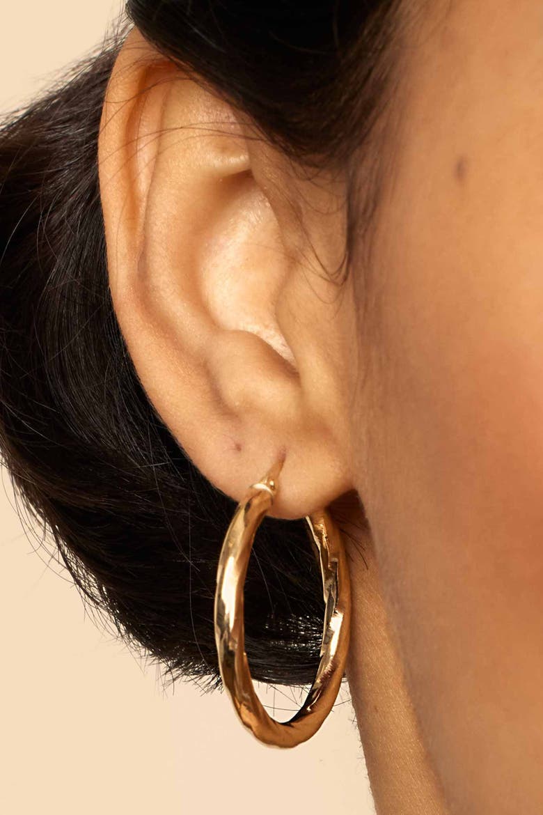 10K Gold Goddess Hoops Earrings, Alternate, color, Yellow Gold