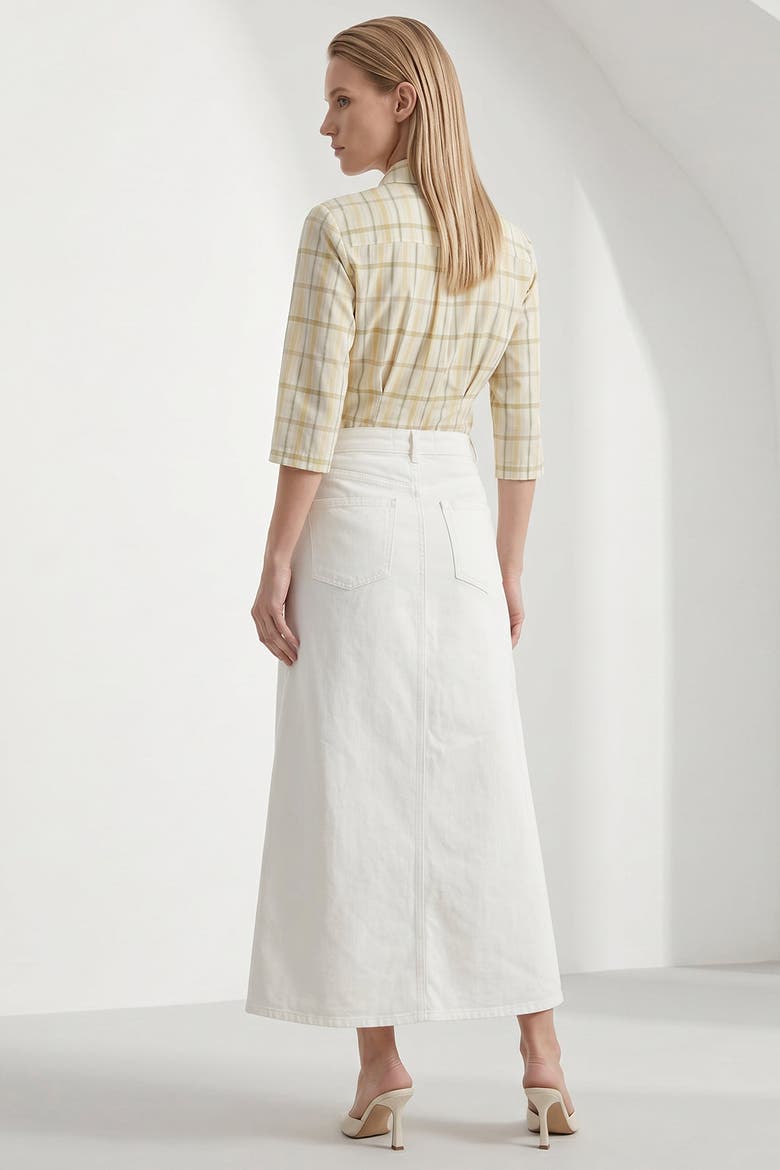 Evariste High Waist Denim Midi Skirt With Pockets, Alternate, color, White