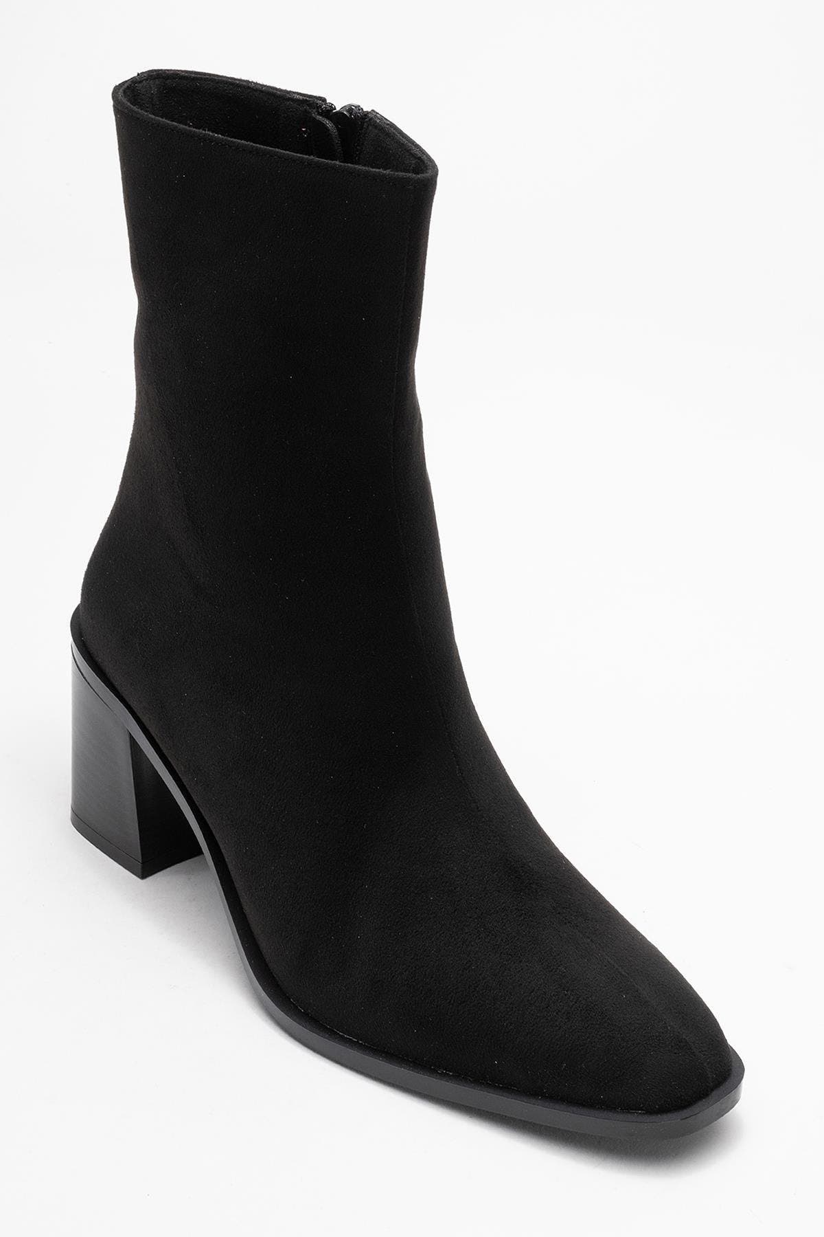 Chara Block Heel Ankle Boot, Main, color, Black Suede Faux Leather