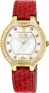 GEVRIL Lugano Diamond Croc Embossed Leather Strap Watch, 35mm