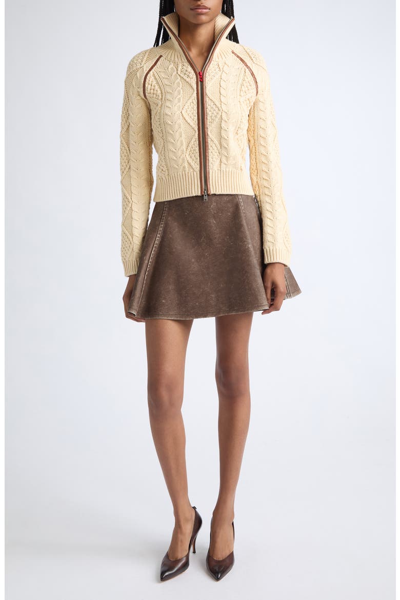 Erina Flared Faux Leather Miniskirt, Alternate, color, CHOCOLATE