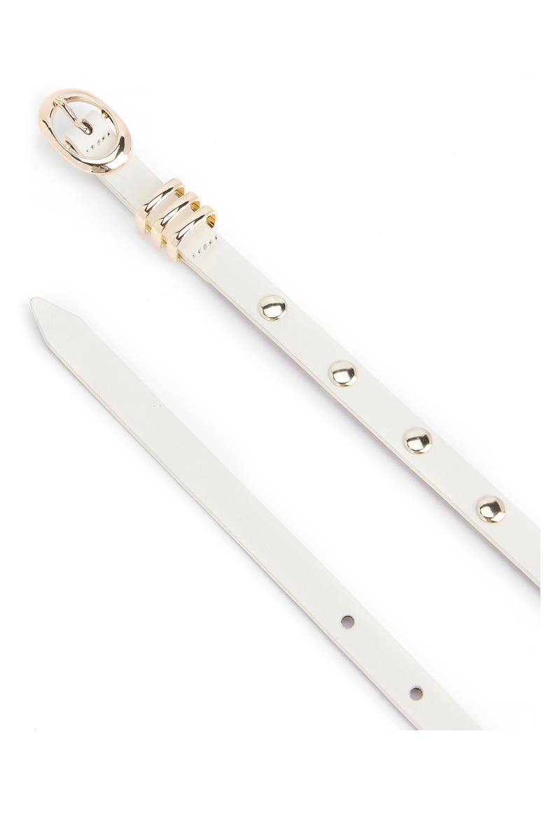 Skinny Studded Leather Belt, Alternate, color, VANILLA