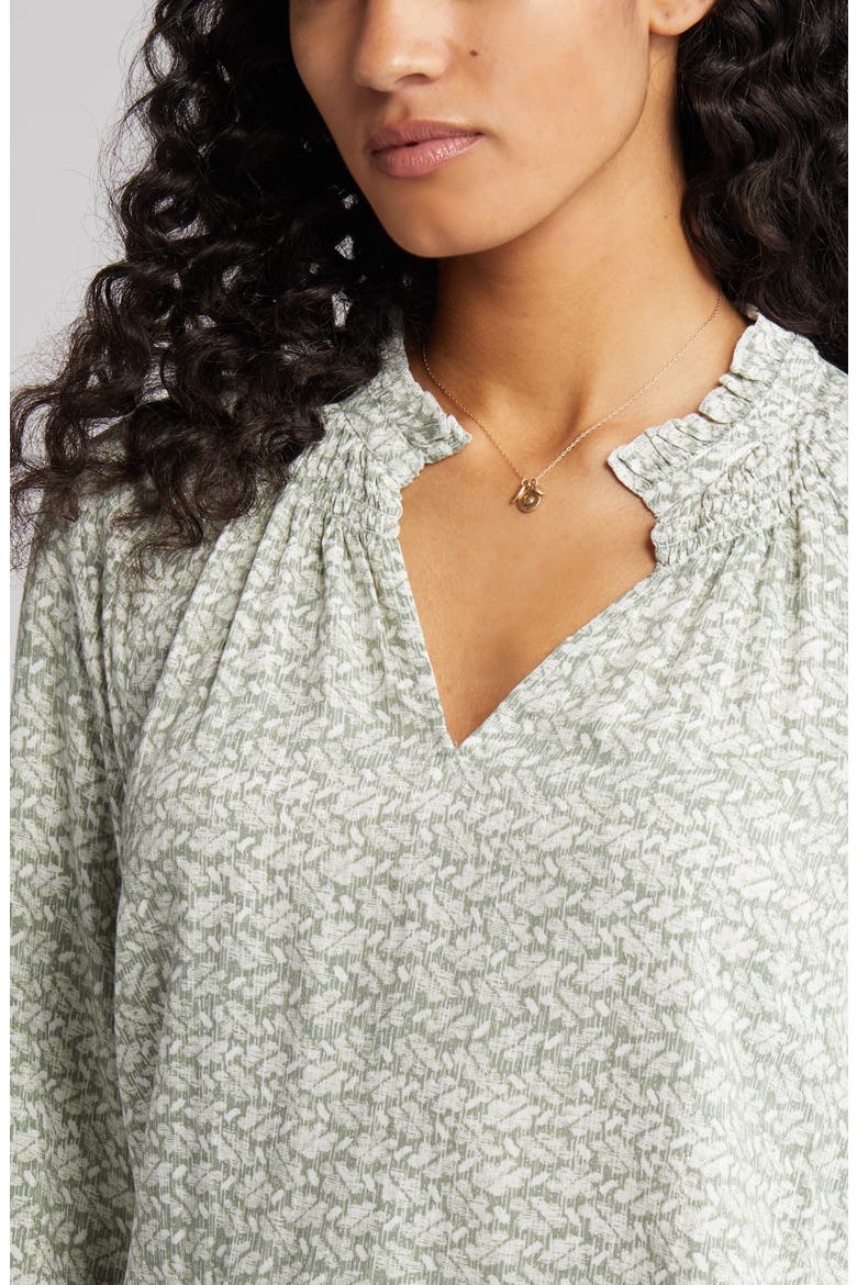 Split Neck Blouse, Alternate, color, GREEN DUNE- IVORY ELLA GEO