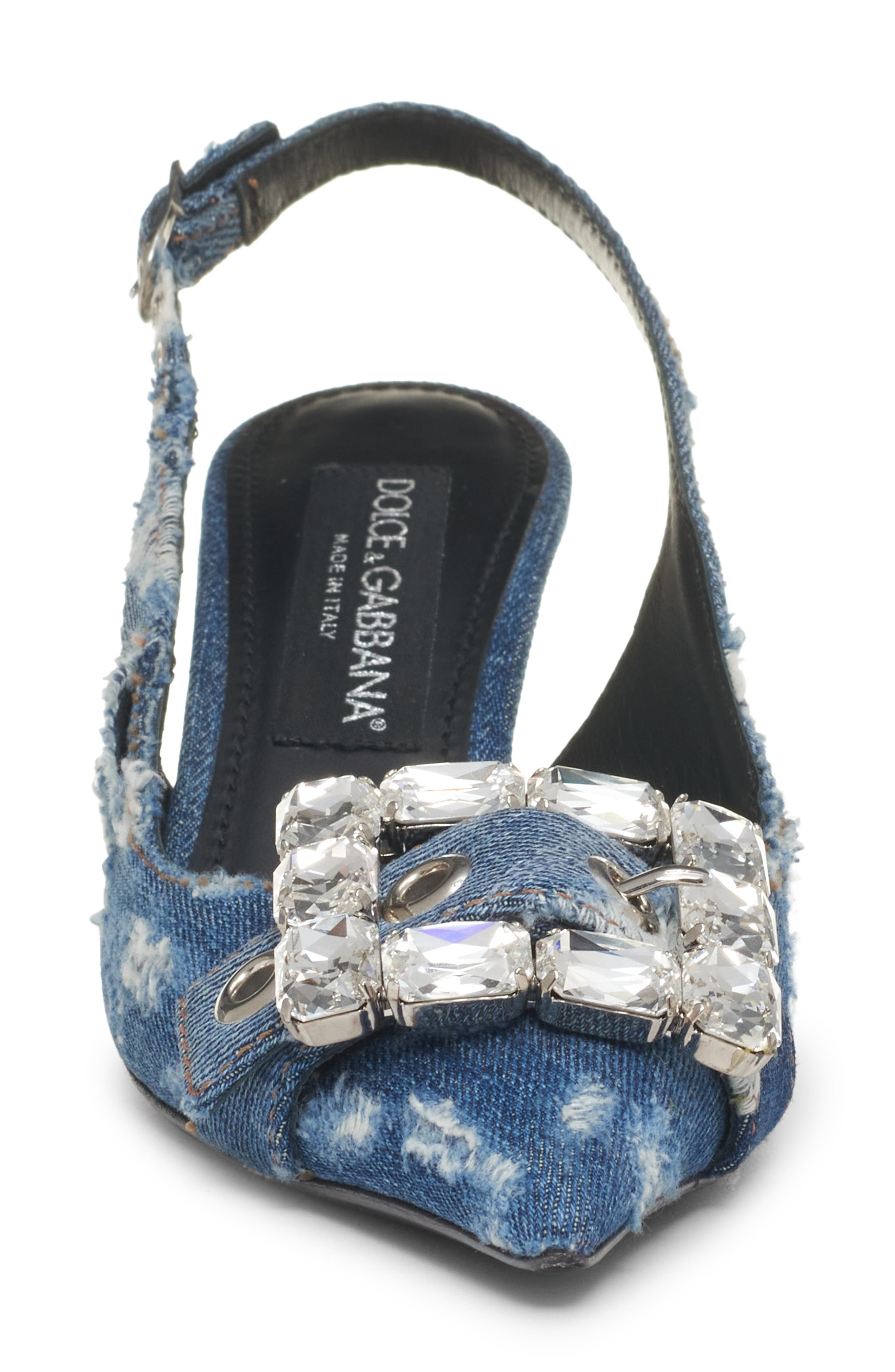 Dolce&Gabbana Devotion Crystal Buckle Slingback Pump, Alternate, color, Cobalto Scuro