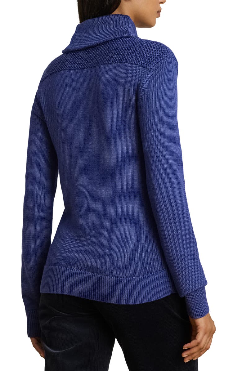 Lauren Ralph Lauren Buckle Shawl Collar Cotton Blend Sweater, Alternate, color, Charter Blue