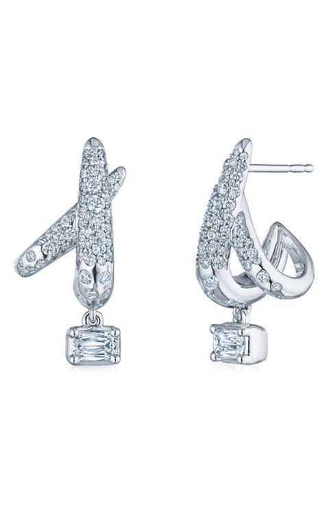 18k Gold Diamond Crossover Drop Earrings
