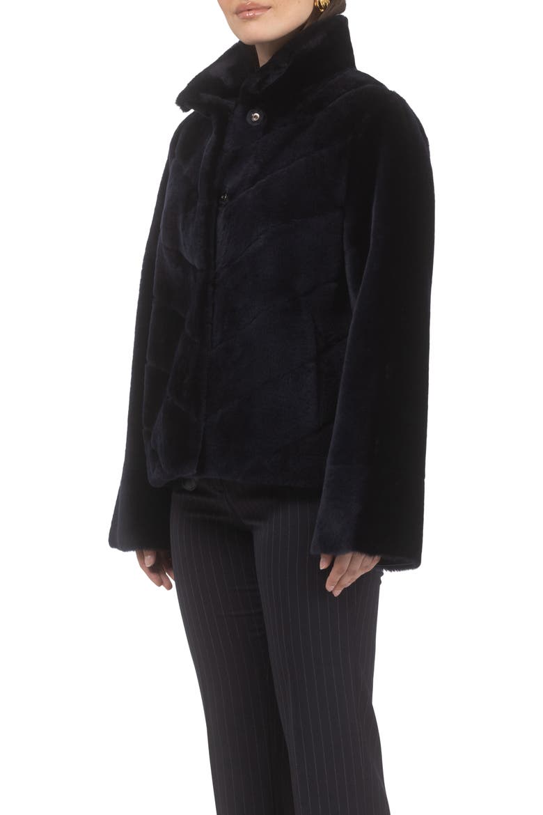 Genuine Shearling Reversible Chevron Jacket and Horizontal Bottom, Alternate, color, NAVY/NAVY