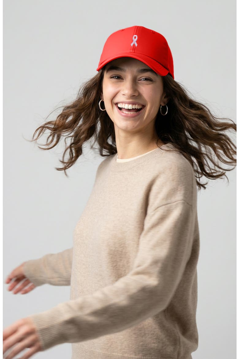 Pink Ribbon Dad Cap, Alternate, color, Red