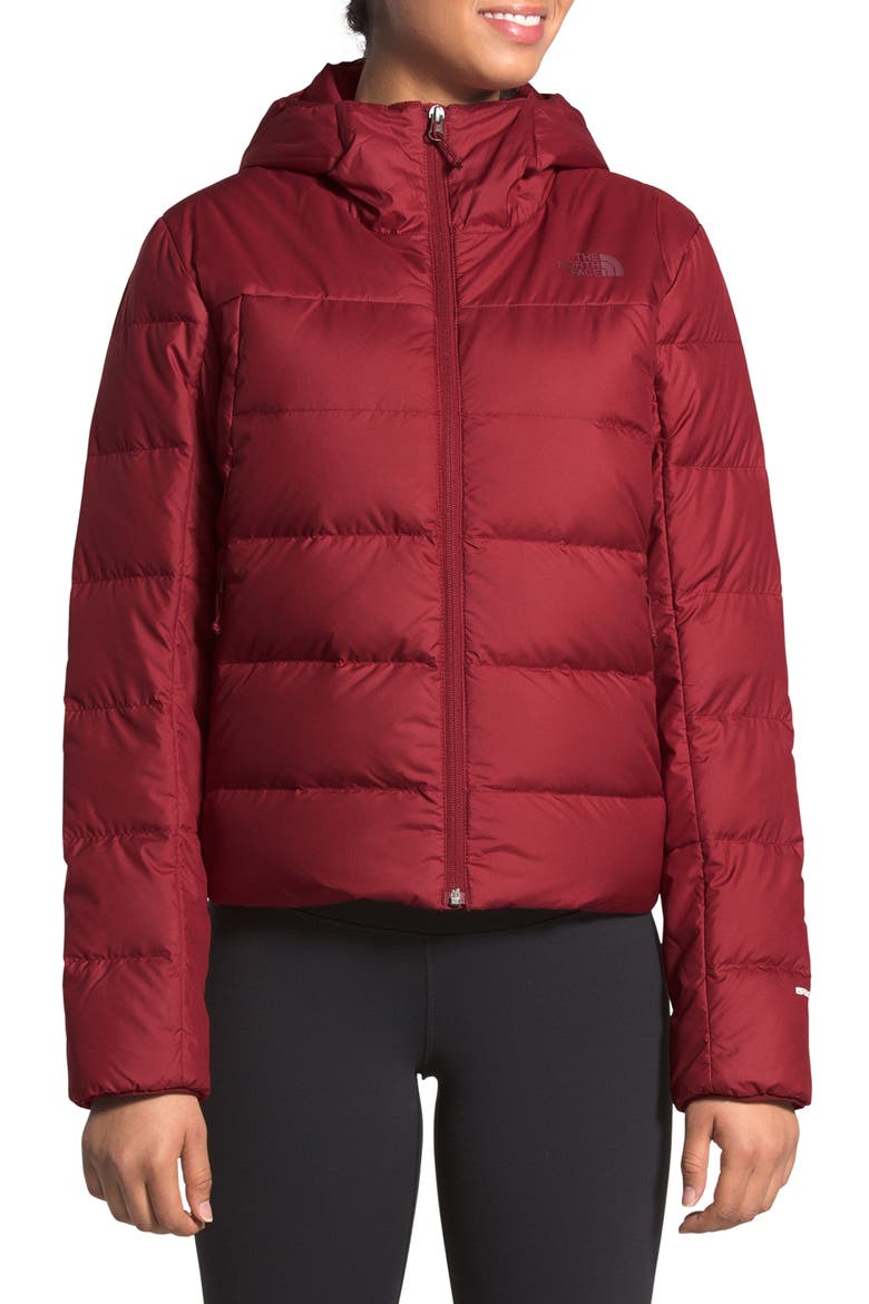 Valle Hooded 550 Fill Power Down Coat, Main, color, POMEGRANATE