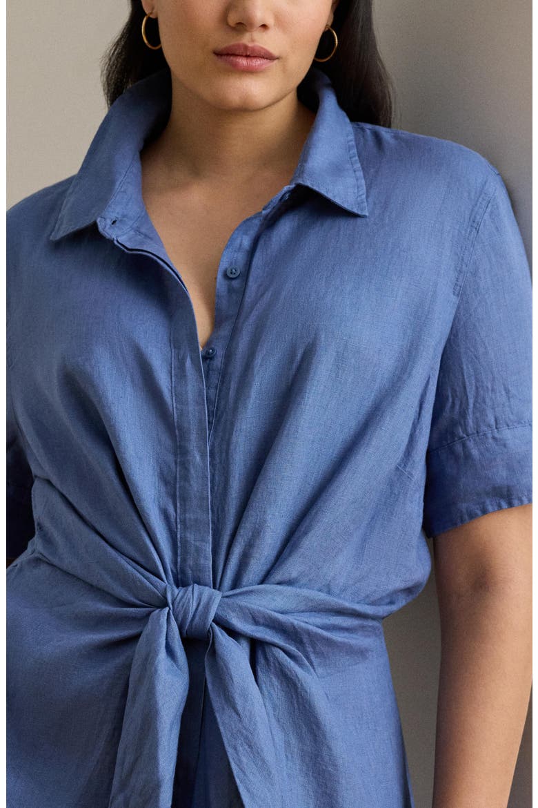 Tie Waist Linen Shirtdress, Alternate, color, CARSON BLUE