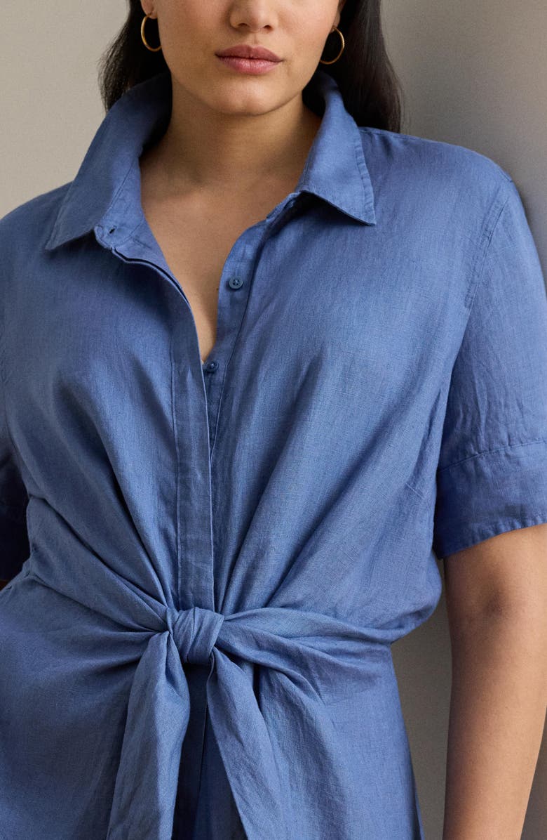 Lauren Ralph Lauren Tie Waist Linen Shirtdress, Alternate, color, Carson Blue