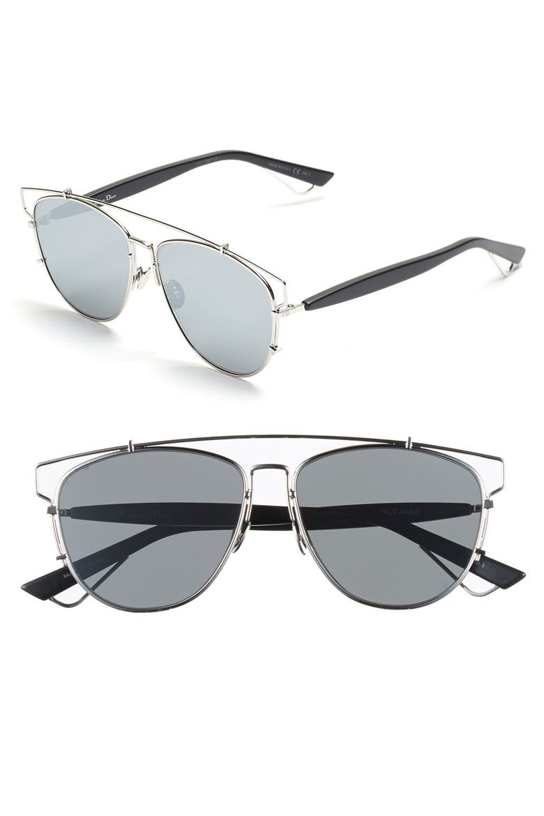 Technologic 57mm Brow Bar Sunglasses, Main, color, PALLADIUM/ BLACK/ GREY/ SILVER