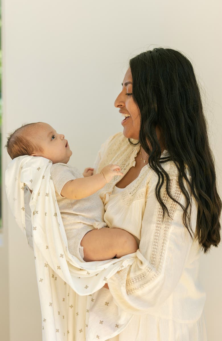 little unicorn Stretch Knit Swaddle, Alternate, color, Grey Cross