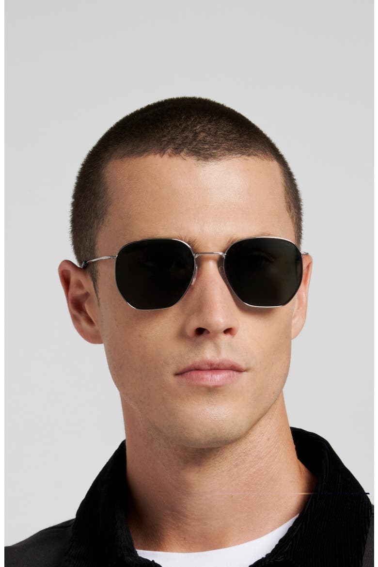 HG 1429/S 54mm Geometric Sunglasses, Alternate, color, RUTHENIUM/ GREEN