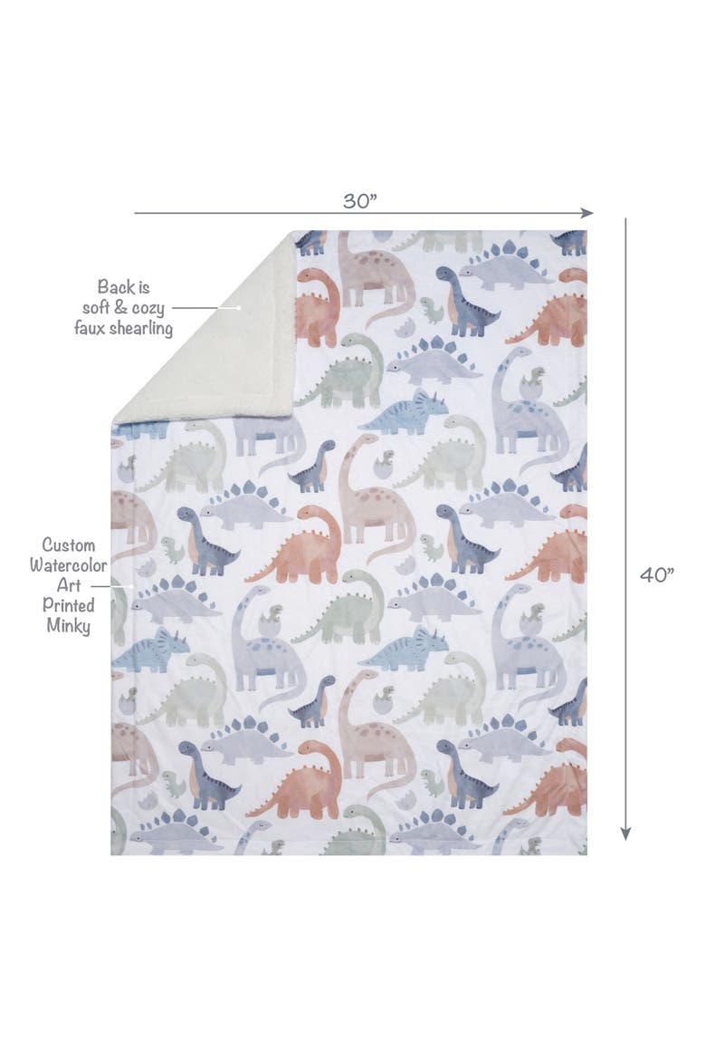 Dino-Might Ultra-Soft Fleece Watercolor Dinosaur Baby Blanket, Alternate, color, White