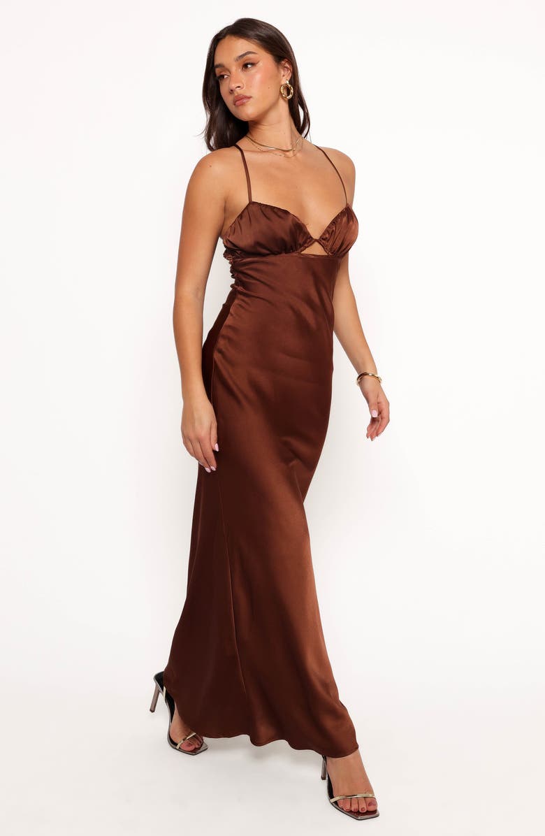 Petal & Pup Amalia Satin Maxi Dress, Alternate, color, Chocolate