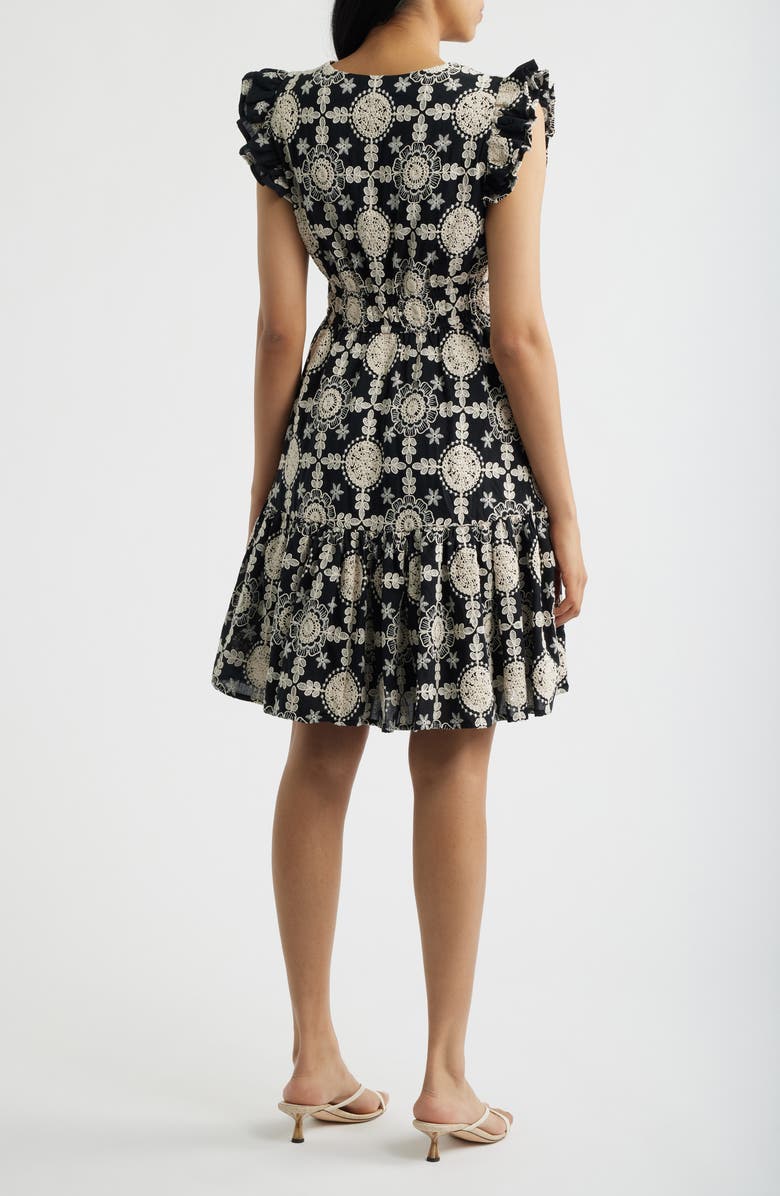 Anne Klein Ruffle V-Neck Cotton Dress, Alternate, color,