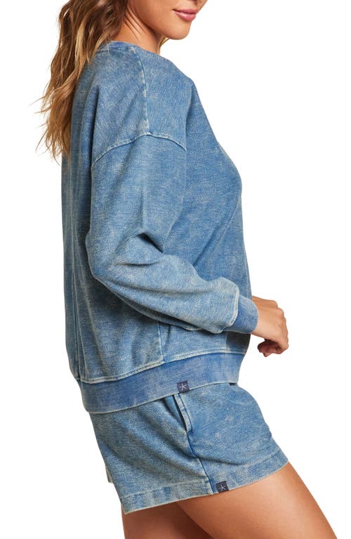 Barefoot Dreams Denim Look French Terry Sweatshirt In Indigo Light Wash