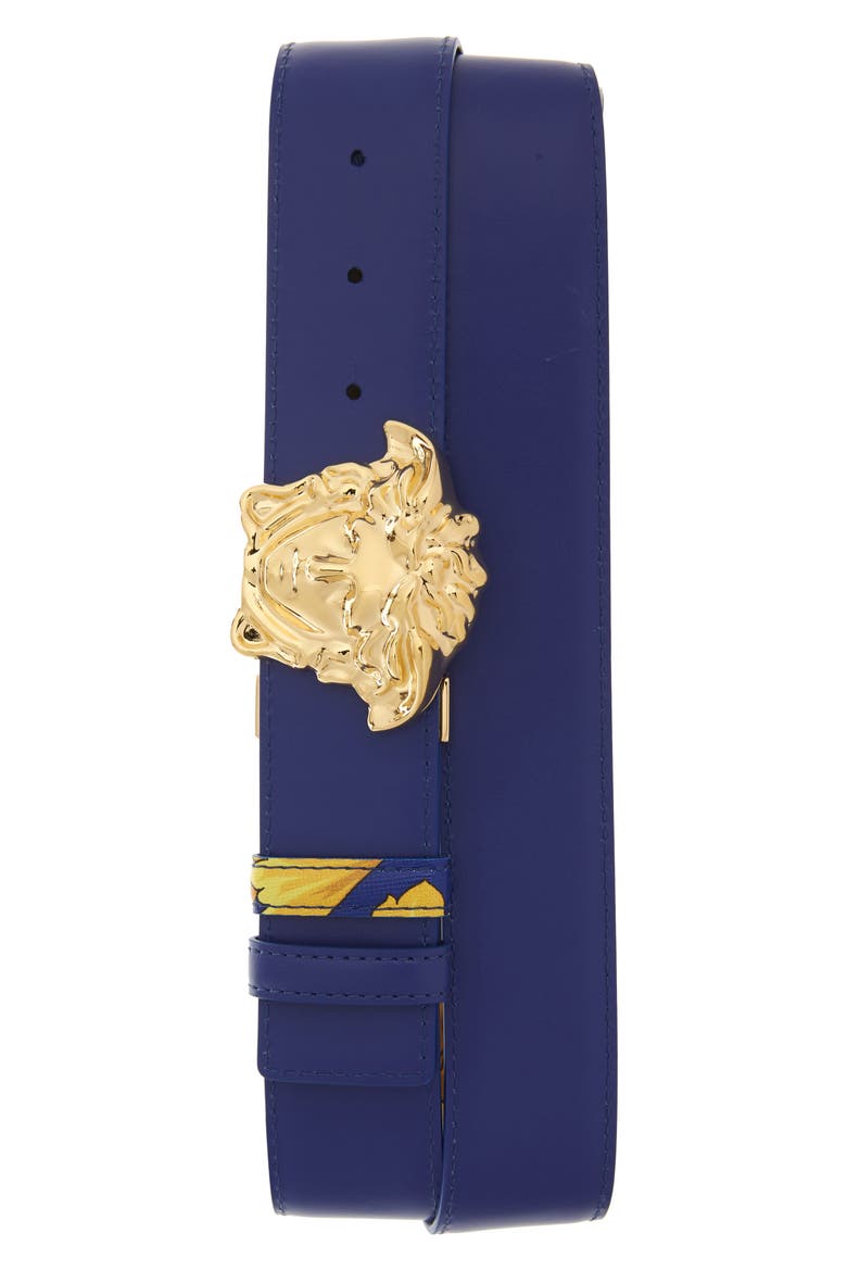 Palazzo Medusa Reversible Leather Belt, Alternate, color, COBALT BLUE/MULTI/GOLD