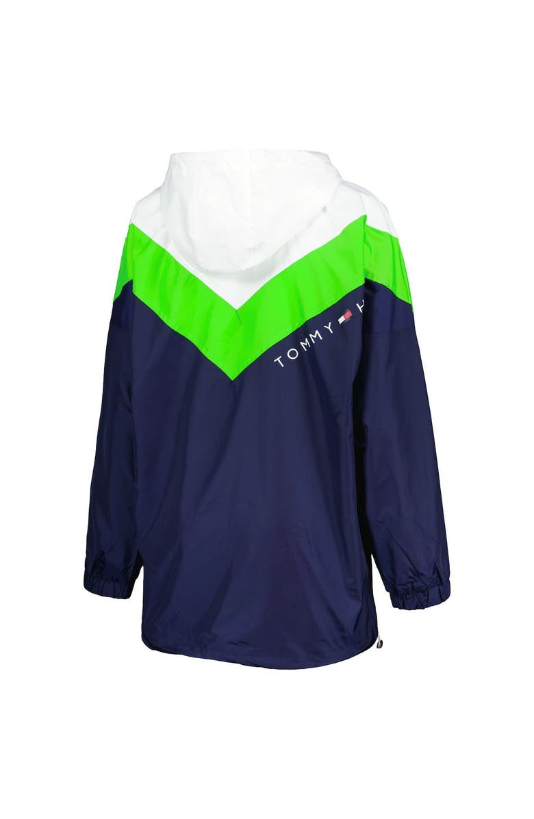 Tommy Hilfiger Women's Tommy Hilfiger White/Neon Green Seattle Seahawks Staci Half-Zip Hoodie Windbreaker Jacket, Alternate, color, White