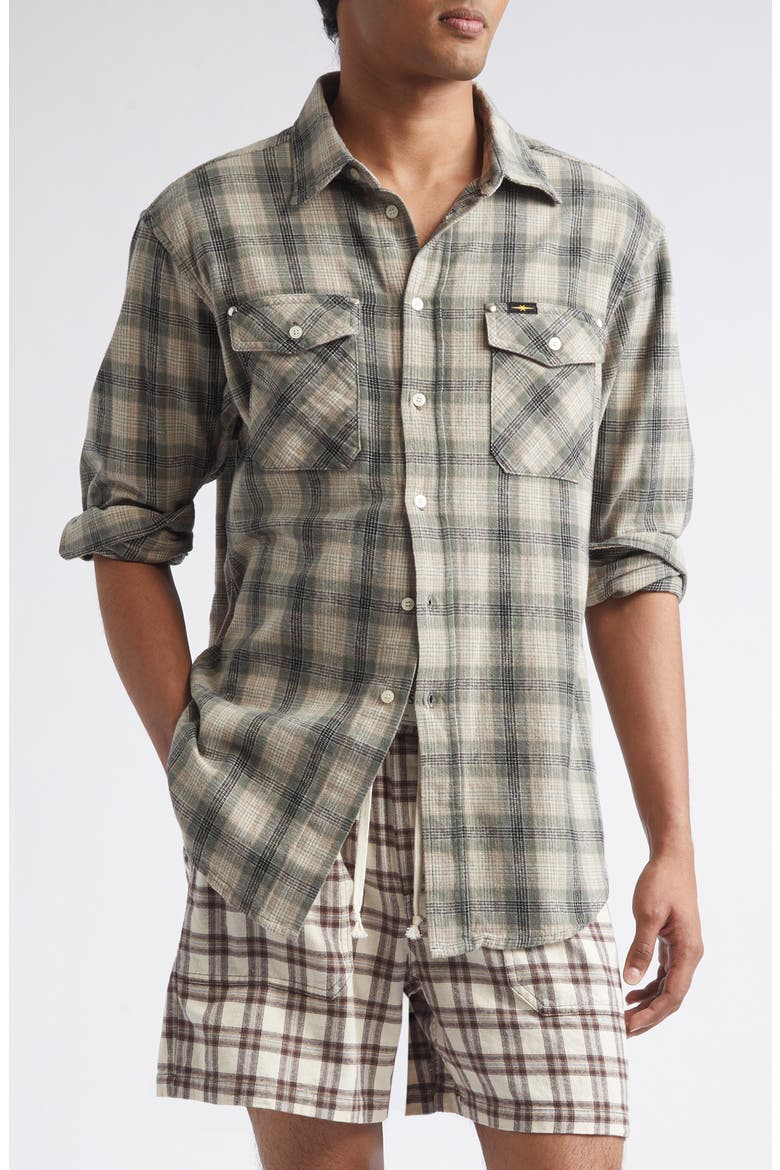 Workshop Plaid Flannel Button-Up Shirt, Main, color, SAGE PLAID