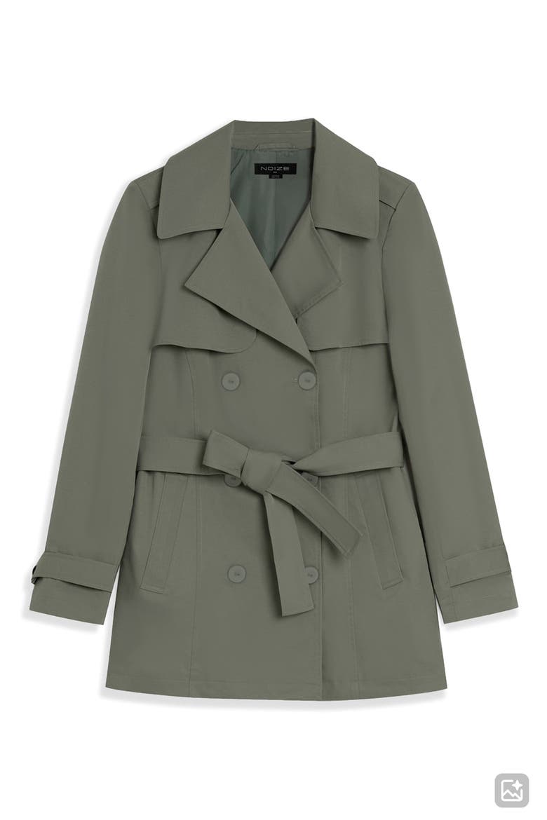 Amina Tie Waist Water Repellent Coat, Alternate, color, SAGE