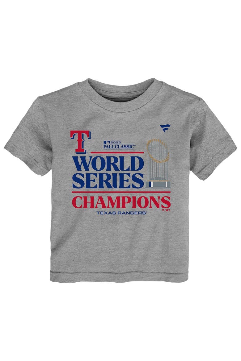 Toddler Fanatics Branded Heather Gray Texas Rangers 2023 World Series Champions Locker Room T-Shirt, Alternate, color, Heather Gray