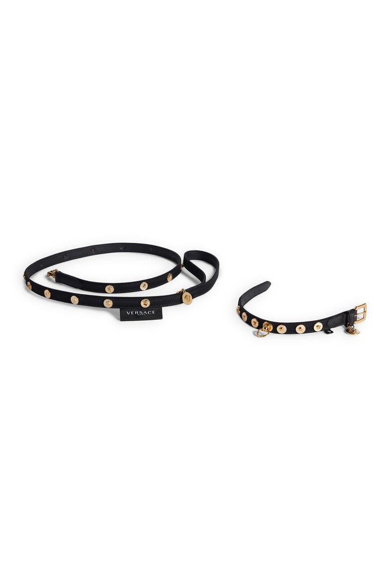 Barocco Dog Collar & Leash Set, Main, color, BLACK