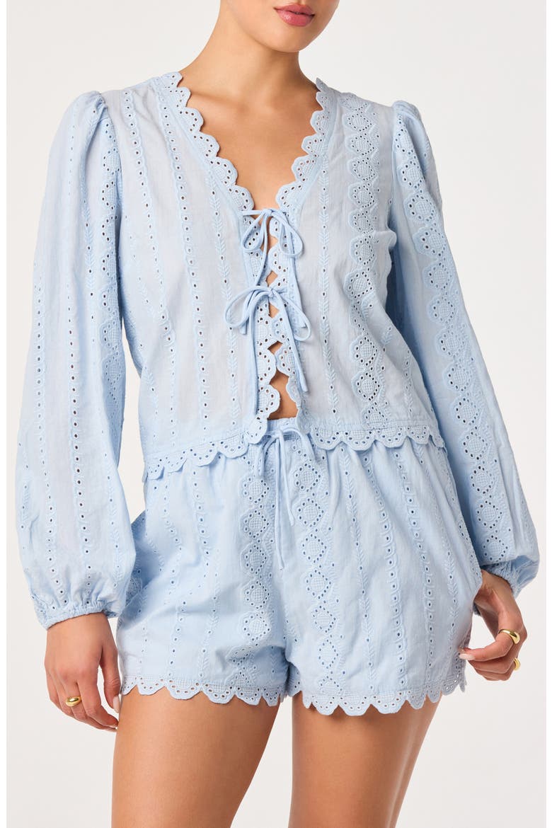Leah Tie Front Eyelet Top, Main, color, LIGHT BLUE