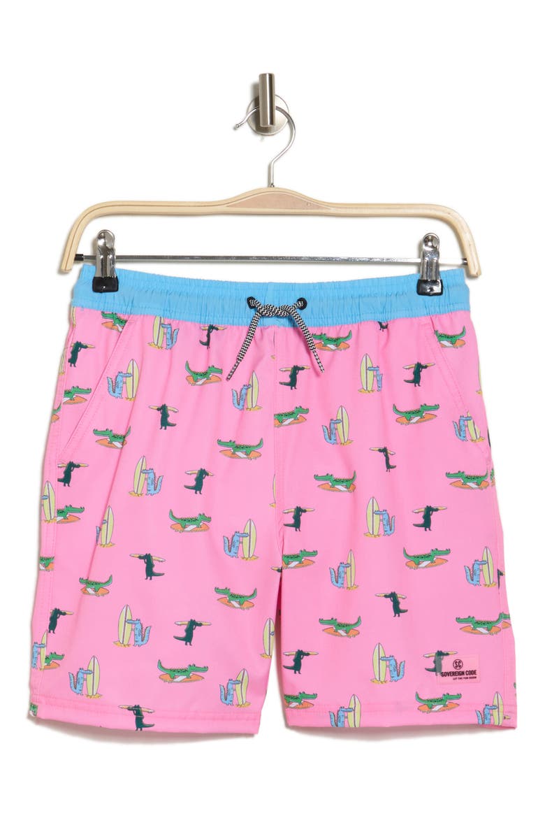 Kids' Bali Gator Swim Trunks, Main, color, GATORS/ SACHET PINK