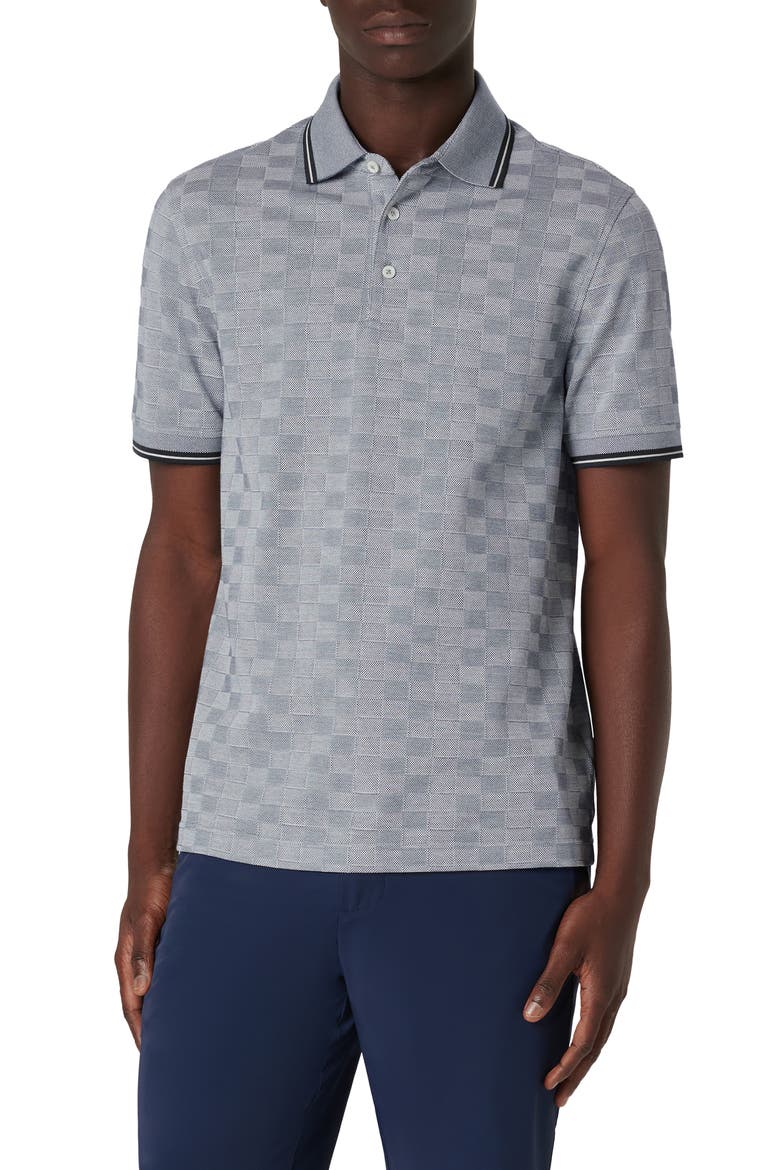 Checkerboard Pattern Piqué Polo, Main, color, ASPHALT