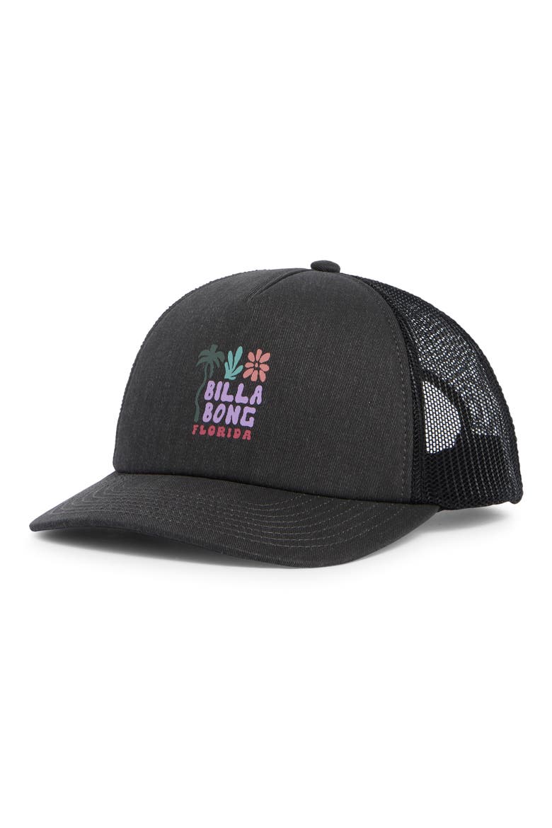 Floral Block Trucker Hat, Main, color, BLACK PEBBLE