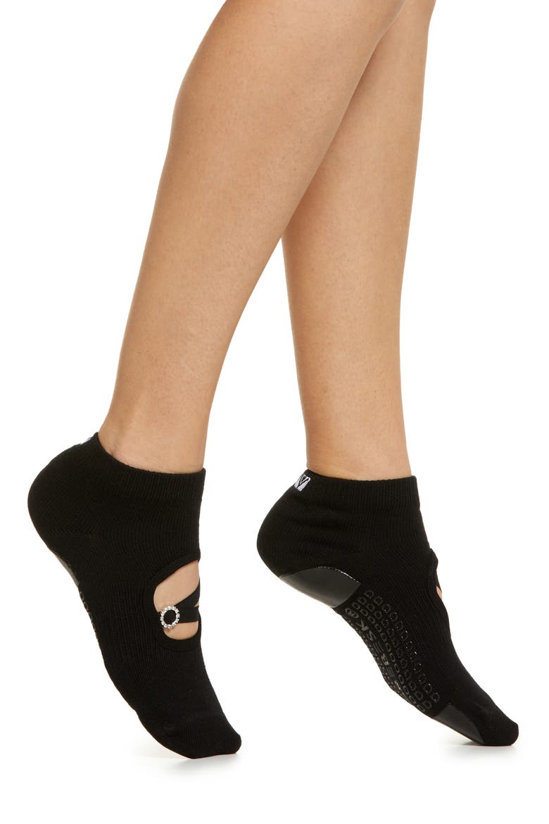 Rhinestone Buckle No-Slip Socks, Main, color, BLACK