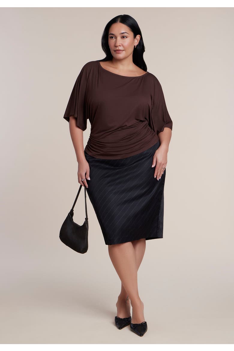 Cinched Waist Draped Top, Alternate, color, LIGHT HICKORY
