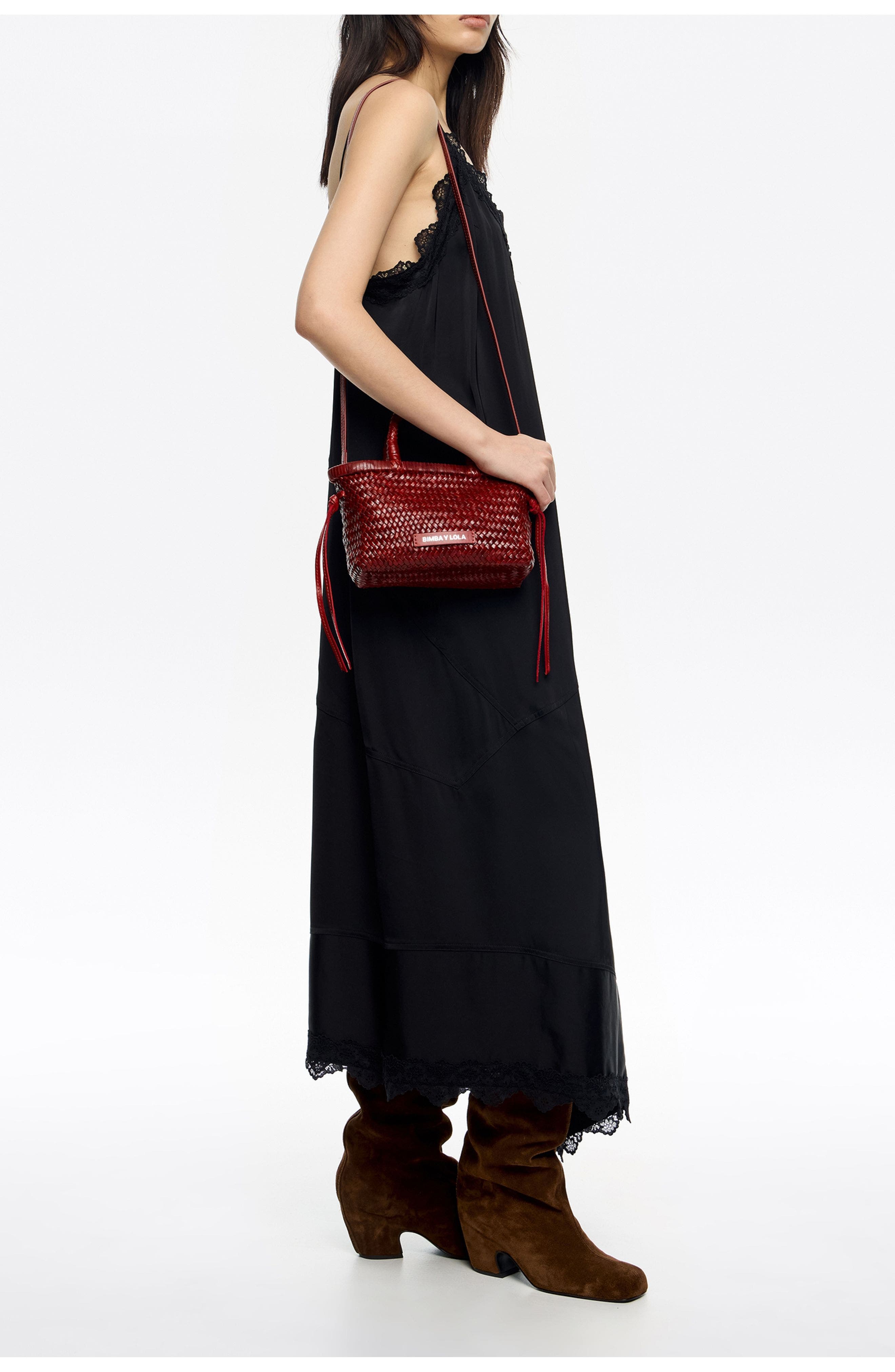 Bimba y Lola Leather Handbag, Alternate, color, Dark Red