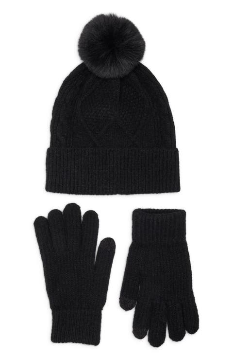 Diamond Stitch Beanie and Gloves Set
