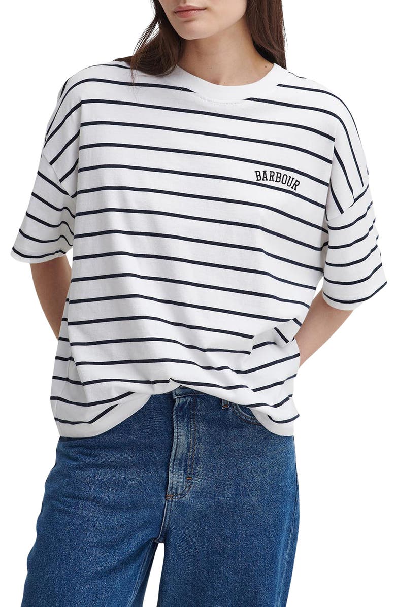 Barbour Marnie Stripe Cotton T-Shirt, Main, color, Cloud White/ Navy