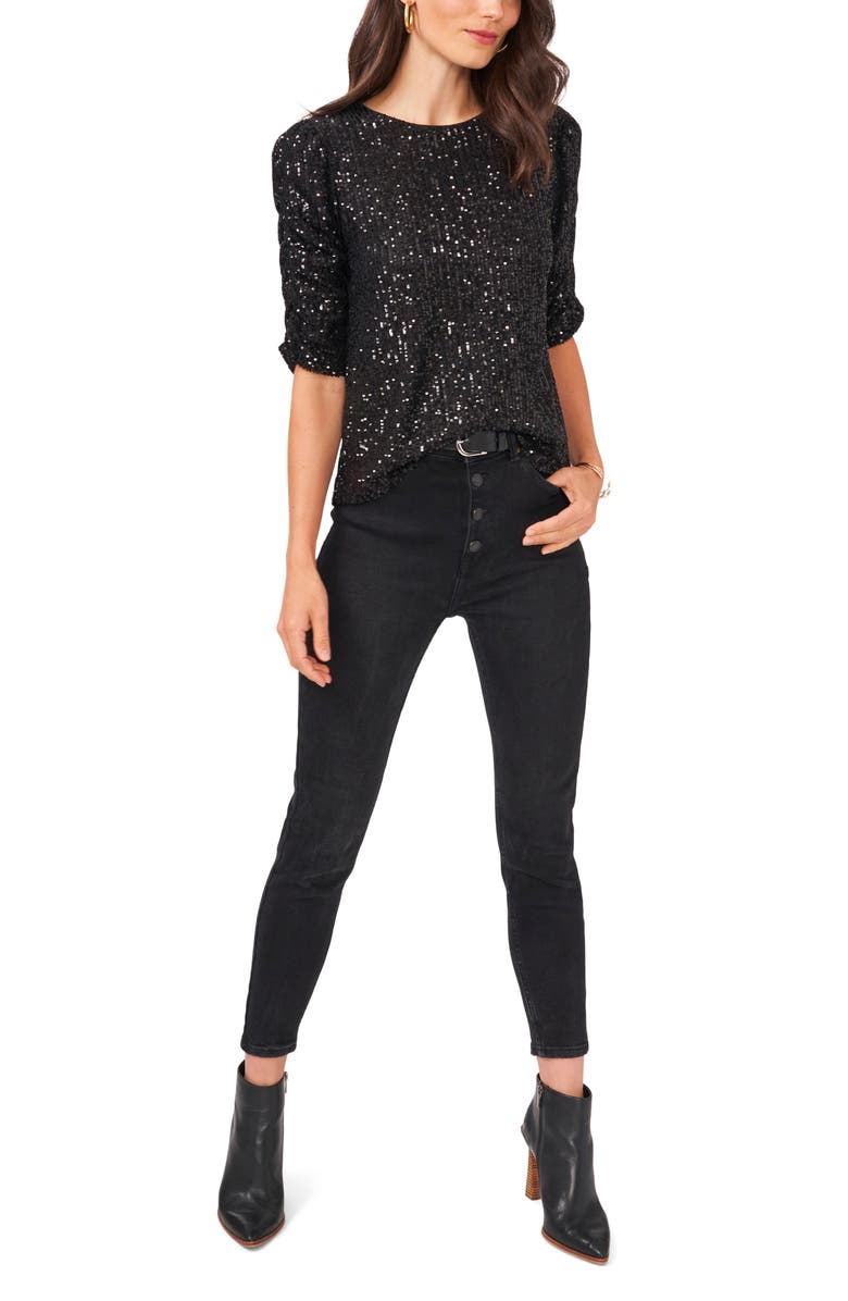 Vince Camuto Puff Sleeve Sequin Blouse, Alternate, color, 