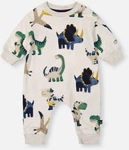 Deux par Deux Fleece Dino Snap Closure Ribbed Cuffs Jumpsuit